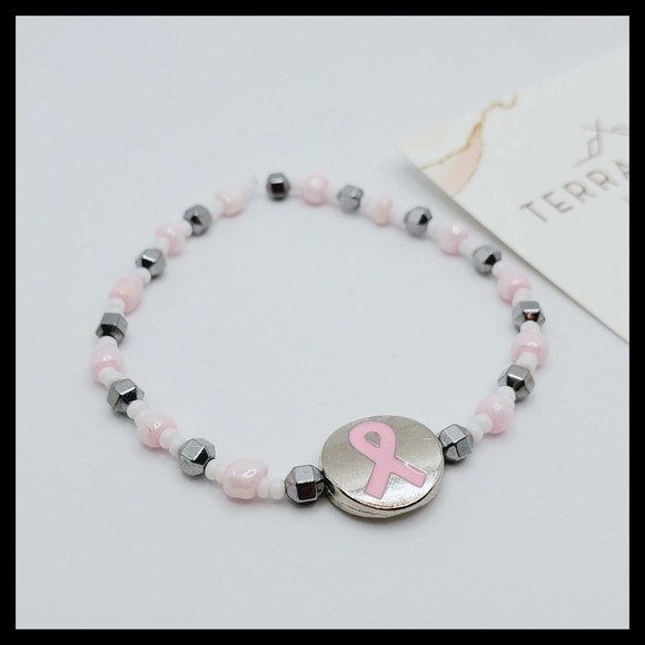 Breast Cancer Awareness Beaded Stretch Bracelet - Picture 2 of 5